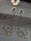 Brass-Plated Stones Studded & Ghungroo Beaded Oxidised Kashmiri Drop Earrings