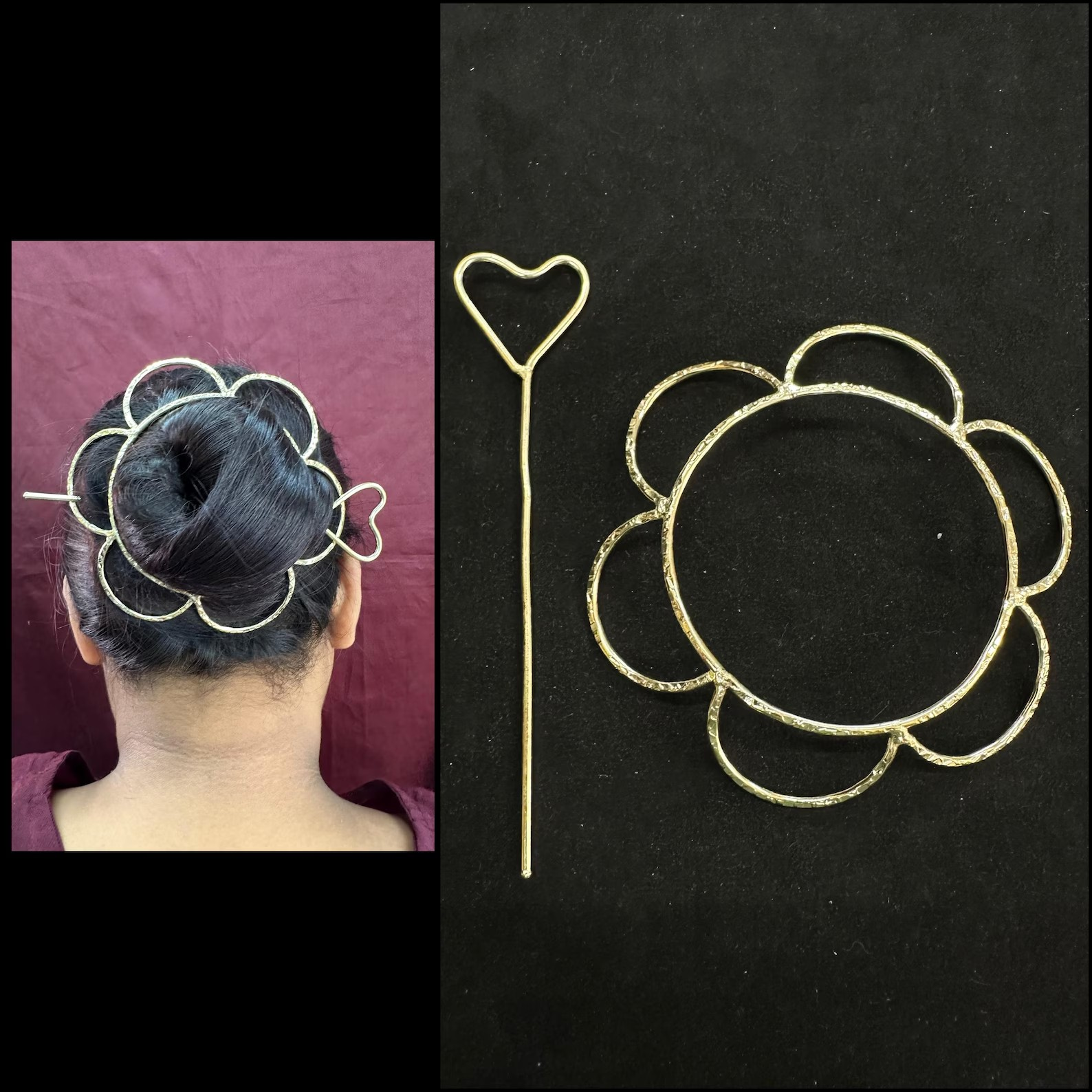 Sanjog Metal Hair Barrette With Tulip Stick Bun Holder Hair Slide Clip Hair Bun Cage