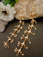 Gold-Plated Kundan Studded And Artificial Beaded Pearl Sahara Ear Chains Earrings