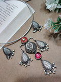 Oxidised Silver Plated Stone Studded Hasli Choker Jewellery Set For Women