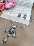 Oxidised Silver Plated Stone Studded Hasli Choker Jewellery Set For Women