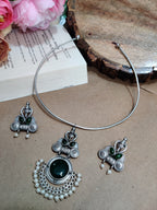 Oxidised Silver Plated Stone Studded Hasli Choker Jewellery Set For Women