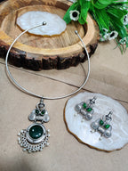 Oxidised Silver Plated Stone Studded Hasli Choker Jewellery Set For Women