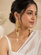 Gold-Tone Pearl & Multicolor Beaded Long Ear Chain Earrings for Women