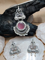 Oxidised Silver Plated Stone Studded Hasli Choker Jewellery Set For Women
