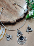 Oxidised Silver Plated Stone Studded Hasli Choker Jewellery Set For Women