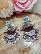 Dual Toned Oxidised Silver Plated Chanbali Lotus Earrings