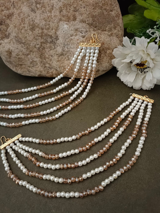 Sanjog Multi-Layered Pearl & Crystal Dangler Earrings