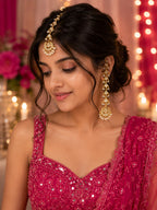 Gold Plated Kundan Studded Chandbali Earrings and Maang Tiika Jewellery Set