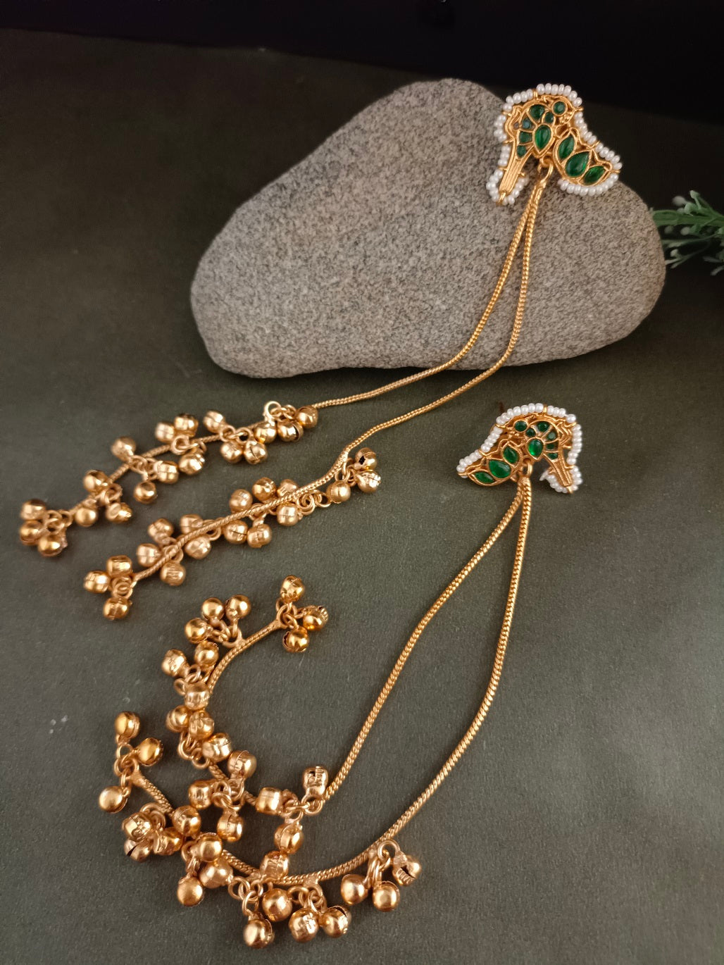 Sanjog Gold-Plated Kundan Studded & Ghungroo Beaded Tasselled Peacock Drop Earrings
