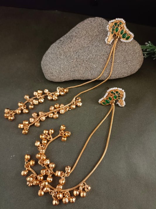 Sanjog Gold Toned Meenakari & Pearl Earrings with Ghungroo Bells
