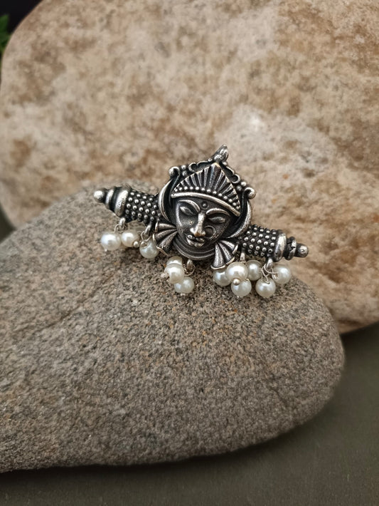 German Silver-Plated Beaded Oxidised Finger Ring