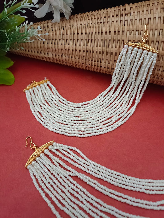 Sanjog Multi-Layered White Pearl Dangler Earrings