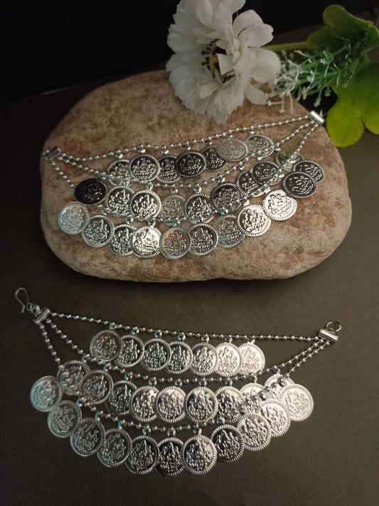 Sanjog Oxidized Silver Coin Dangler Earchains