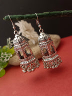 German Silver Silver-Plated Ghungroo Beaded Dome Shaped Oxidised Jhumkas