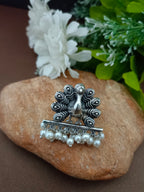 German Silver-Plated Beaded Oxidised Finger Ring For Women