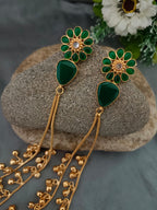 Brass- Plated Kundan & Ghungaroo Beaded Kashmiri Floral Drop Earrings