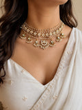 Gold-Plated Kundan Studded Pearls Beaded Layered Choker Necklace