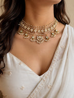 Gold-Plated Kundan Studded Pearls Beaded Layered Choker Necklace