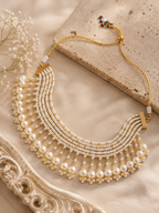 Gold-Plated Kundan Studded Pearls Beaded Layered Choker Necklace