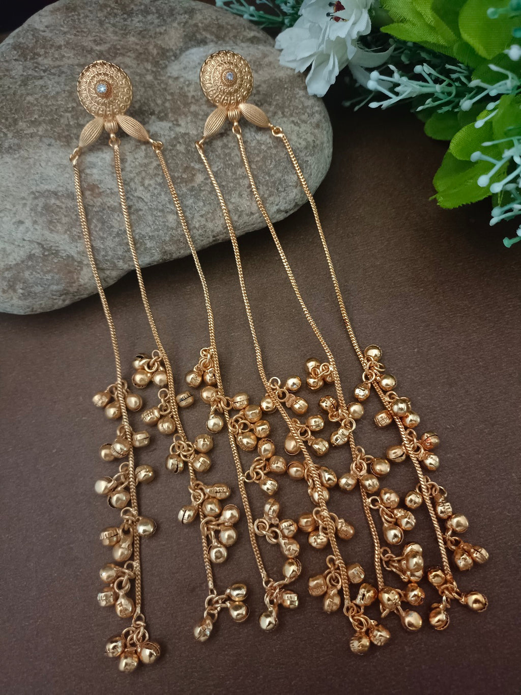 Gold Plated Kundan & Ghungaroo Beaded Kashmiri Drop Earrings
