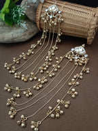 Pachi Kundan & Ghungaroo Studded Teardrop Shaped Kashmiri Drop Earrings