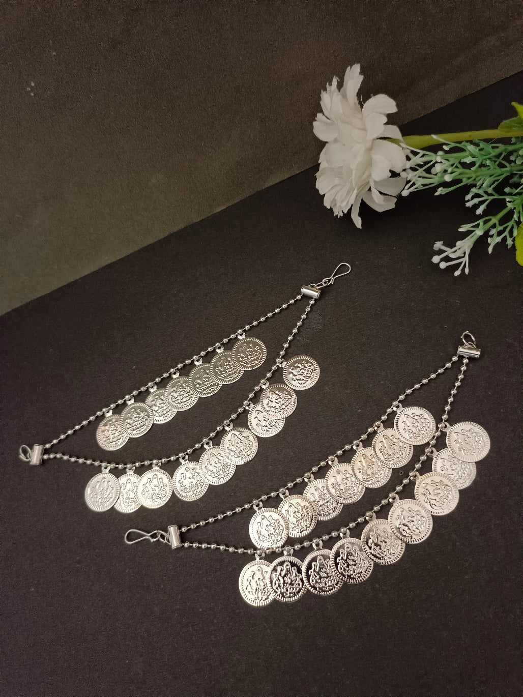 Sanjog Oxidized Silver Coin Dangler Earchains