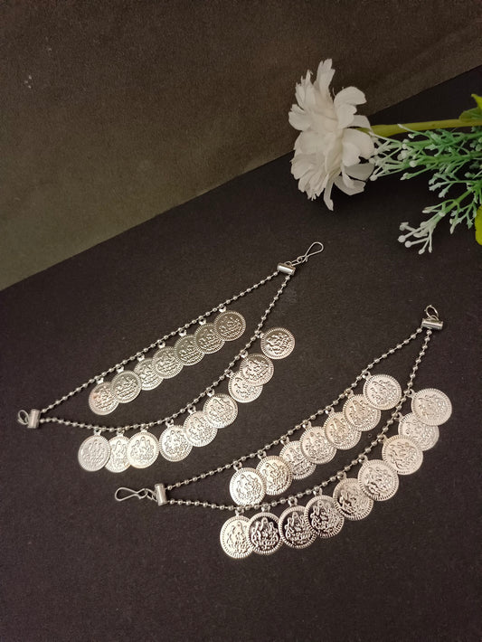 Sanjog Oxidized Silver Coin Dangler Earchains