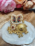Gold-Plated Kundan Butterfly Adjustable Ghungroo Finger Ring – Multicolour