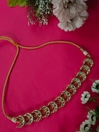 Sanjog Traditional Gold-Plated Crescent Moon Kundan Choker Necklace with Adjustable Dori