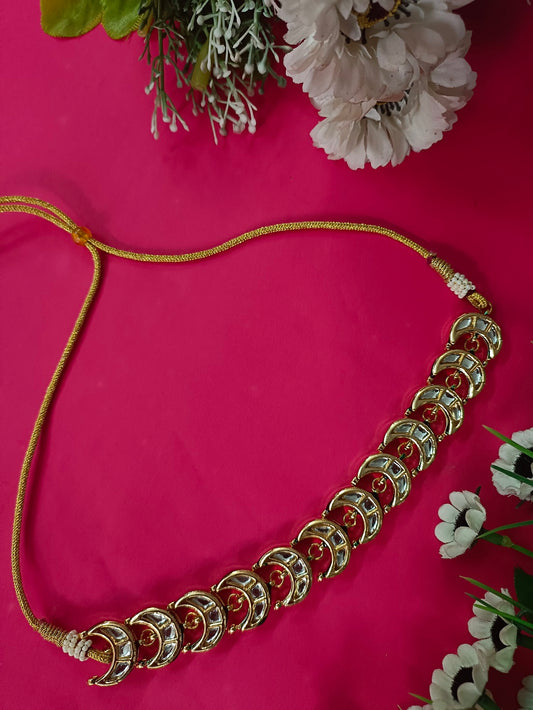 Sanjog Traditional Gold-Plated Crescent Moon Kundan Choker Necklace with Adjustable Dori