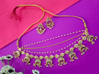 Sanjog Grand Gold Plated Multi-Layer Kundan Choker Necklace Set with Chaandbali Motifs & Pearl Drops