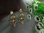 Sanjog Elegant Kundan Drop Earrings with Chandbali and Pink Rose Quartz Bead