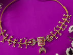 Sanjog Rajwadi Gold Plated Crescent Moon Kundan Choker Necklace with Pink Faux Stone and Pearl Drops