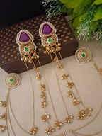 Gold-Toned Geometric Drop Earrings | Kundan, Ghungroo Beaded Kashmiri Earchains