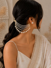 Gold-Plated Pearls Studded Layered Ear Chain Sahara Earrings