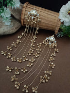 Pachi Kundan & Ghungaroo Studded Teardrop Shaped Kashmiri Drop Earrings