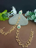 Brass Plated Pachi Kundan & Ghungaroo Studded Kashmiri Ear Cuff Earrings