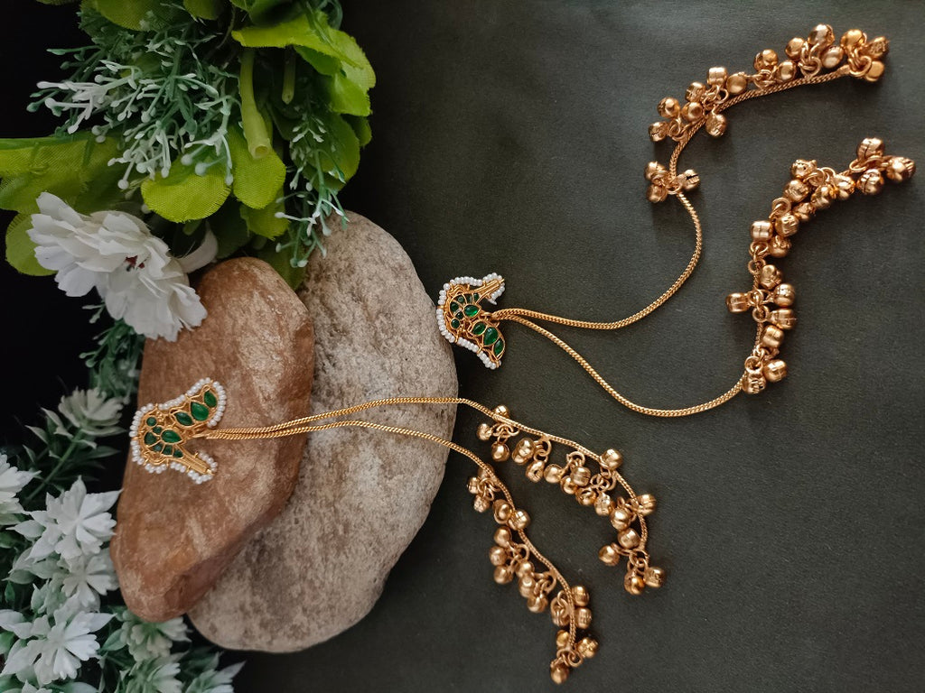 Sanjog Gold-Plated Kundan Studded & Ghungroo Beaded Tasselled Peacock Drop Earrings