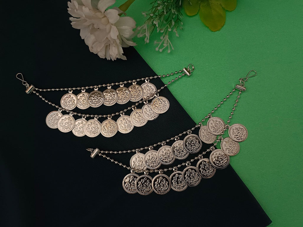 Sanjog Oxidized Silver Coin Dangler Earchains