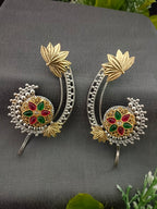 Brass-Plated Artificial Stones Studded Oxidised Floral Bugadi Ear Cuff Earring