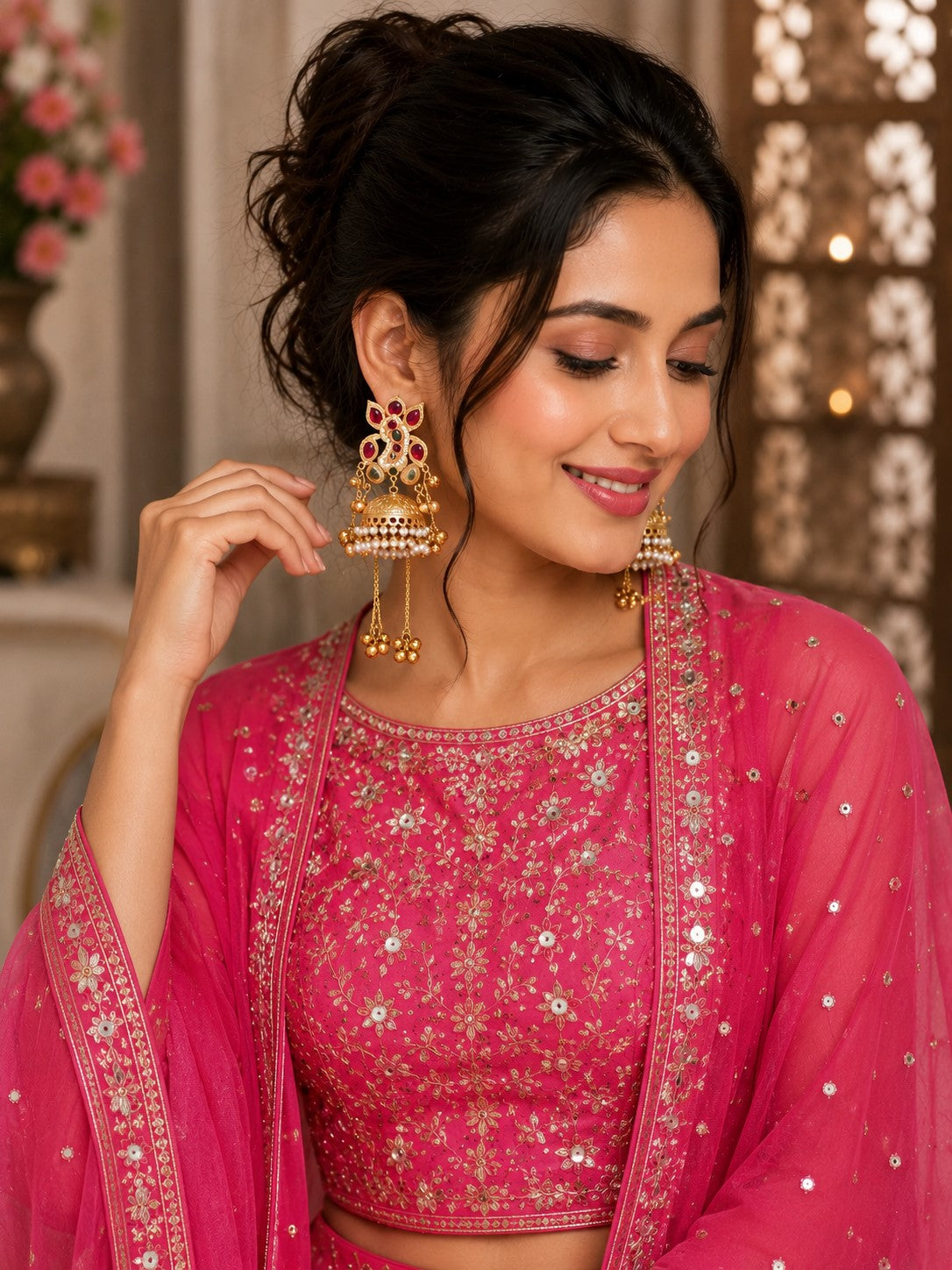 Gold-Plated Ganesh Kashmiri Jhumka Earrings with Pearl Droplets