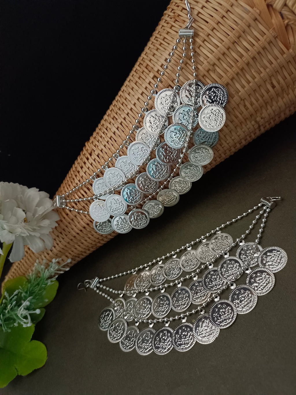 Sanjog Oxidized Silver Coin Dangler Earchains
