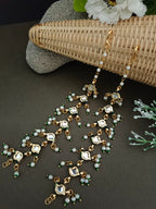 Gold-Plated Kundan Studded And Artificial Beaded Pearl Sahara Ear Chains Earrings