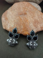 Sanjog Oxidised Silver Look Tribal Stud Earrings with Black Stone Embellishment