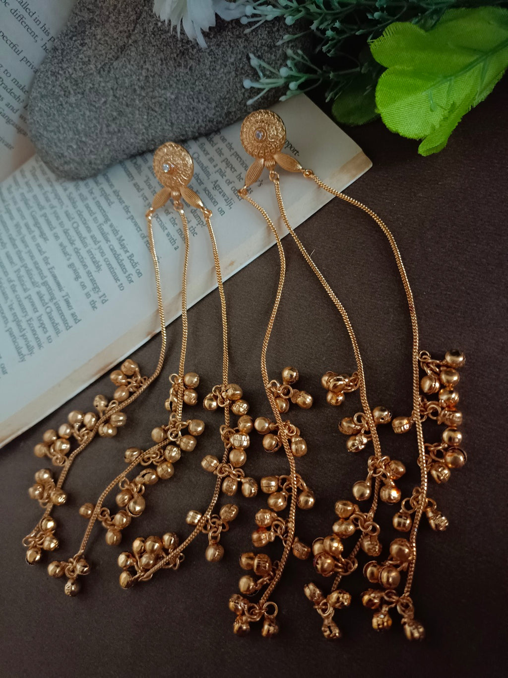 Gold Plated Kundan & Ghungaroo Beaded Kashmiri Drop Earrings