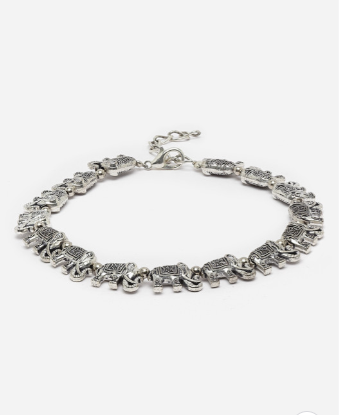 Women Silver Plated German Silver Oxidised Set of 1 Anklet