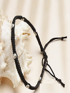 German Silver Plated Beaded Oxidised Thread Anklet