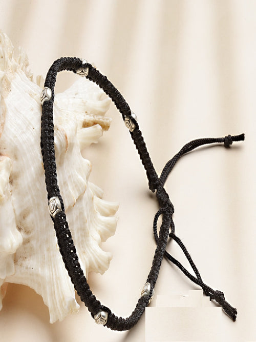 German Silver Plated Beaded Oxidised Thread Anklet