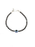 Oxidised German Silver-Plated Black & Blue Evil Eye Beaded Handcrafted Anklet